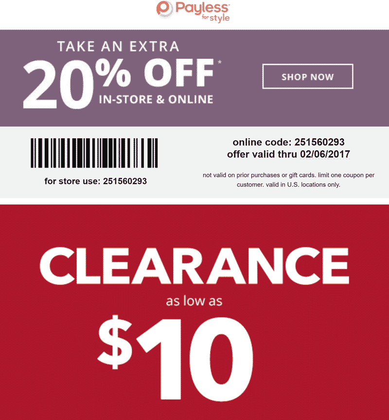 Payless Shoesource Coupon April 2024 20% off at Payless Shoesource, or online via promo code 251560293