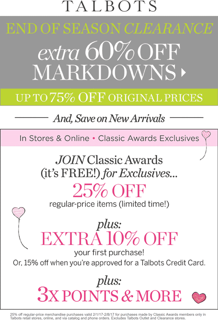 Talbots Coupon April 2024 Extra 60% off clearance & more at Talbots, ditto online