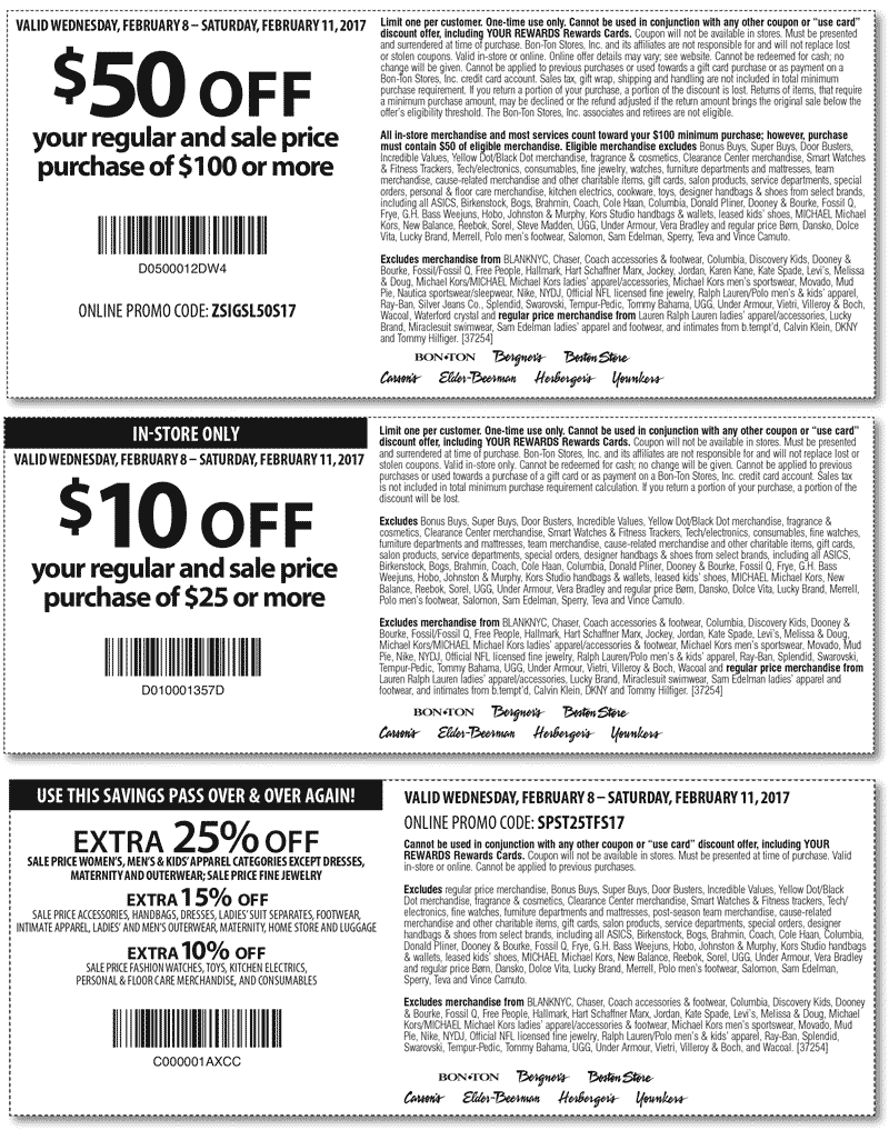 Carsons Coupon April 2024 $10 off $25 & more at Carsons, Bon Ton & sister stores, or $50 off $100 online via promo ZSIGSL50S17