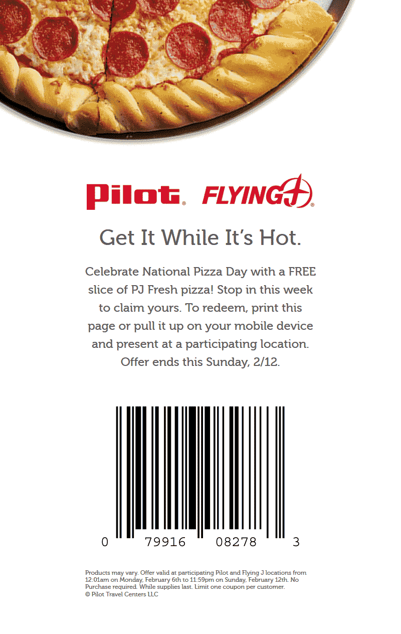 Pilot Coupon April 2024 Free pizza Sunday at Pilot & Flying J gas stations