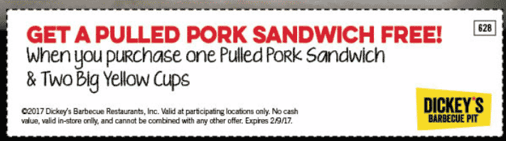 Dickeys Barbecue Pit Coupon April 2024 Second pulled pork sandwich free today at Dickeys Barbecue Pit