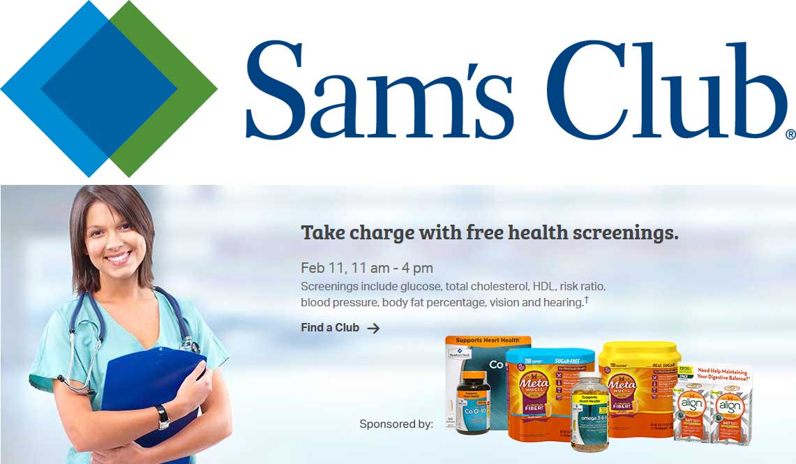 Sams Club Coupon April 2024 Free health screenings Saturday at Sams Club