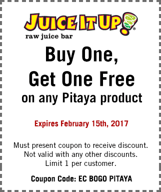 Juice It up Coupon April 2024 Second pitaya free at Juice It Up