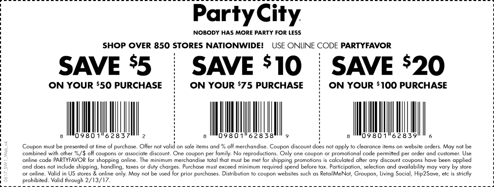 Party City Coupon April 2024 $5 off $50 & more at Party City, or online via promo code PARTYFAVOR