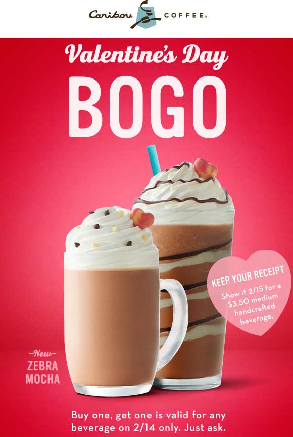 Caribou Coffee Coupon April 2024 Second beverage free today at Caribou Coffee