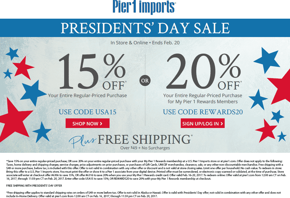 Pier 1 Coupon May 2024 15% off at Pier 1 Imports, or online via promo code USA15