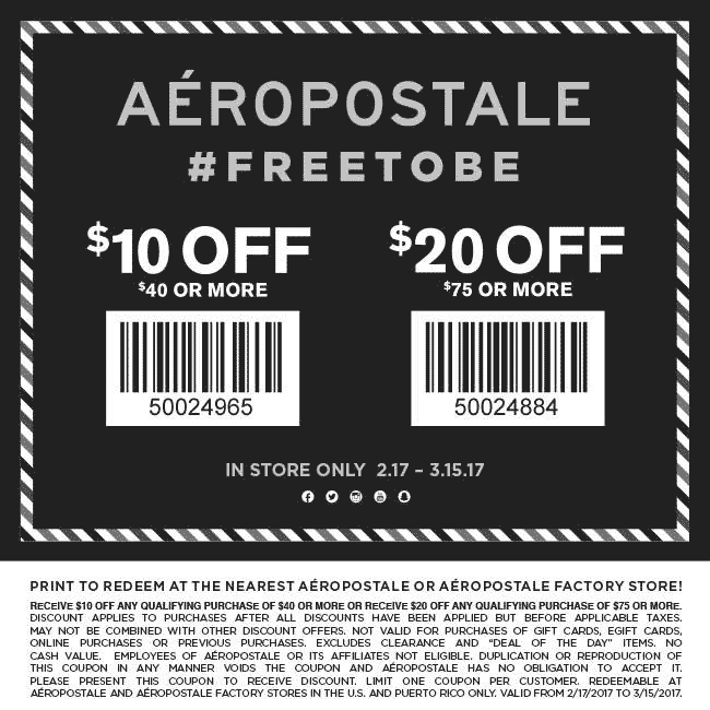 Aeropostale Coupon March 2024 $10 off $40 & more at Aeropostale