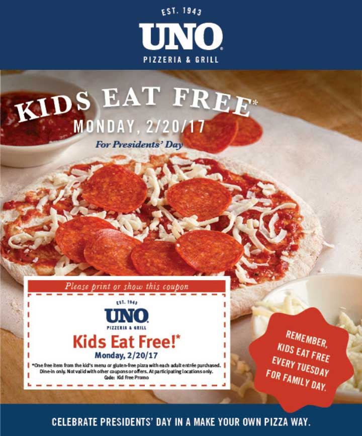 Uno Pizzeria Coupon April 2024 Kids eat free Monday at Uno Pizzeria & grill