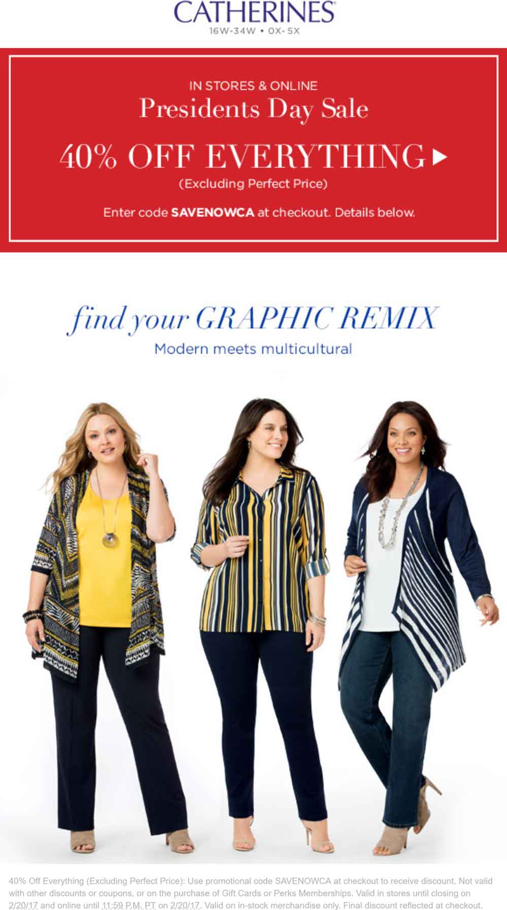 Catherines Coupon April 2024 40% off everything at Catherines, or online via promo code SAVENOWCA