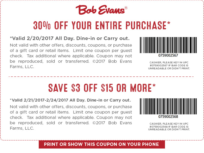 Bob Evans coupons & promo code for [April 2024]