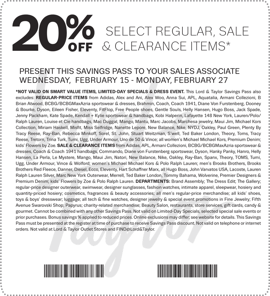 Lord & Taylor Coupon April 2024 Extra 20% off at Lord & Taylor, or online via promo code SALE