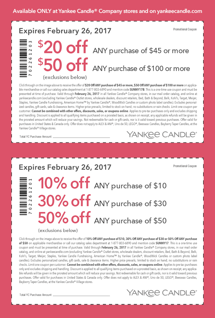 Yankee Candle Coupon April 2024 $20 off $45 & more at Yankee Candle, or online via promo code SUNNY17B