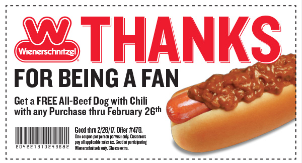 Wienerschnitzel Coupon April 2024 Free chili dog with any order at Wienerschnitzel restaurants