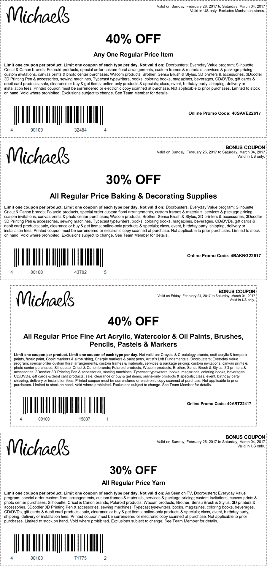 Michaels Coupon April 2024 40% off a single item & more at Michaels, or online via promo code 40SAVE22617