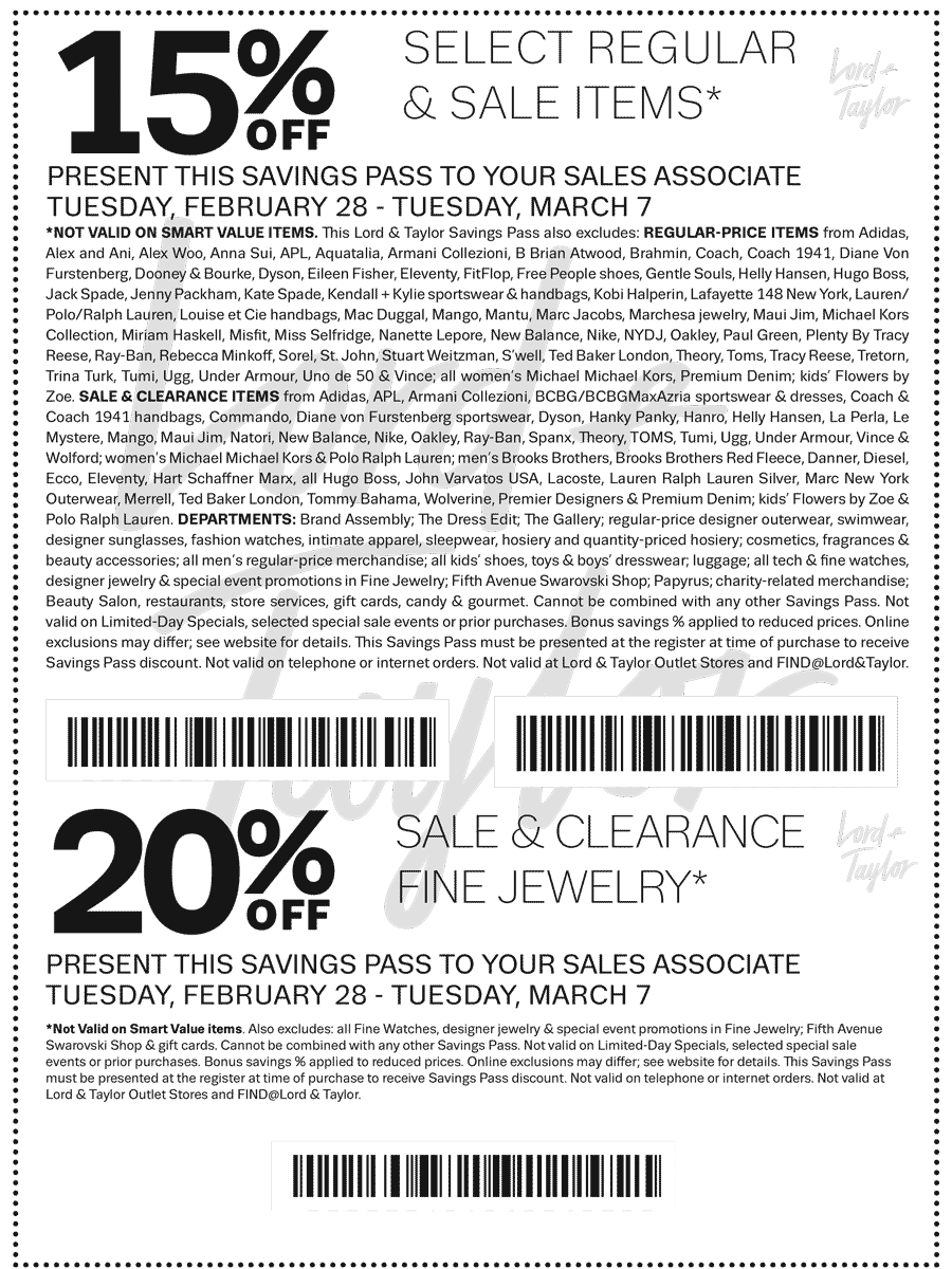 Lord & Taylor Coupon April 2024 Extra 15% off & more at Lord & Taylor, or online via promo code STYLE