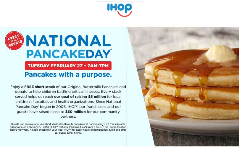 IHOP Coupon March 2024 Free pancakes the 27th at IHOP restaurants