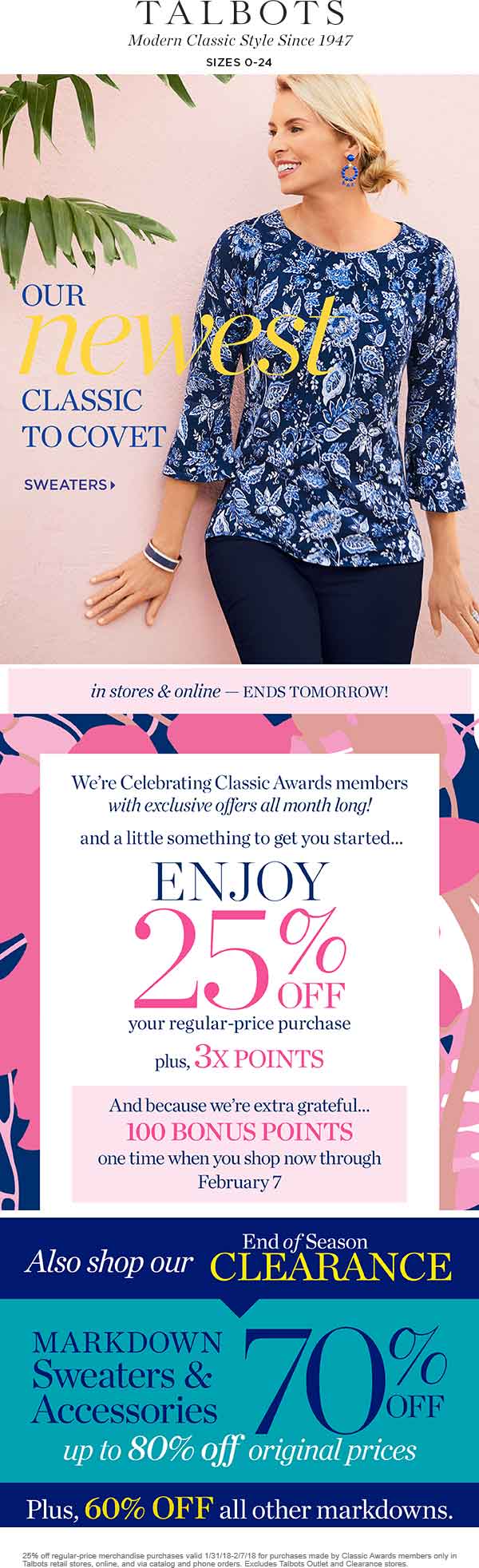 Talbots Coupon March 2024 25% off at Talbots, ditto online