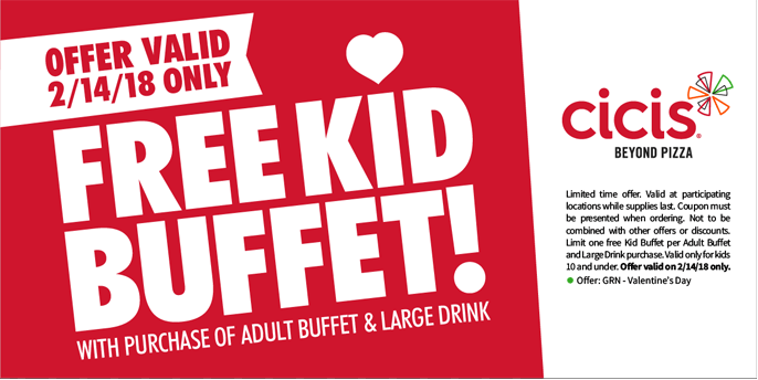 CiCis Pizza Coupon April 2024 Free kid buffet with yours Wednesday at Cicis pizza