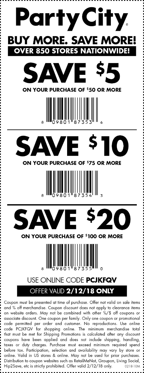 Party City Coupon April 2024 $5 off $50 & more today at Party City, or online via promo code PCJKFQV