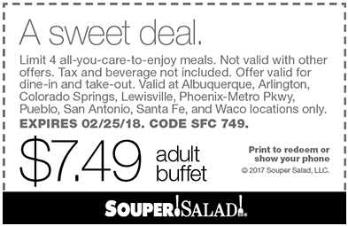 Souper Salad Coupon April 2024 $7.49 buffet at Souper Salad restaurants