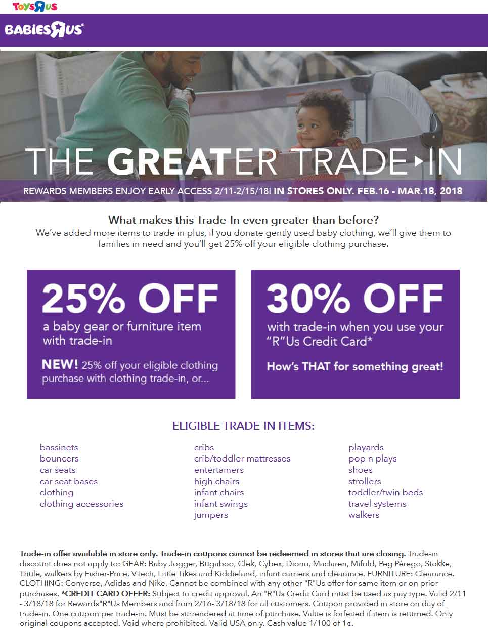 Babies R Us Coupon March 2024 25% off an item with trade-in at Babies R Us