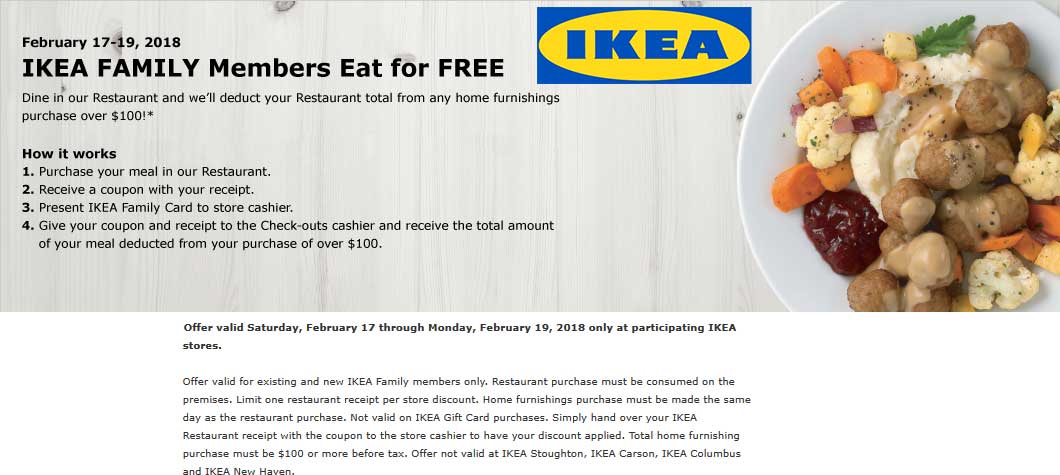 IKEA Coupon April 2024 Free food with $100 spent at IKEA