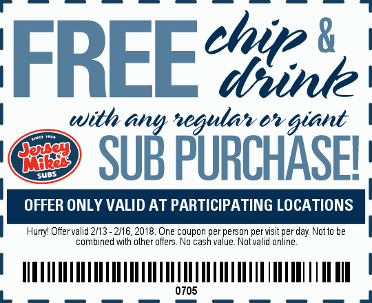 Jersey Mikes Coupon May 2024 Free chips & drink with your sub at Jersey Mikes