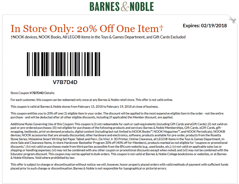 Barnes & Noble Coupon April 2024 20% off at Barnes & Noble