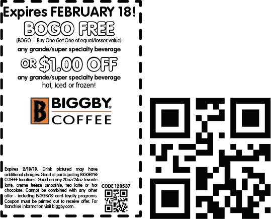 Biggby Coffee Coupon April 2024 Second coffee free at Biggby Coffee