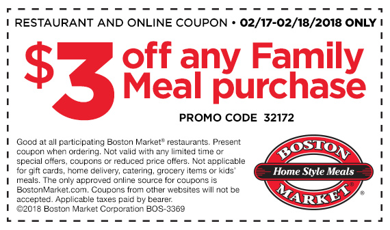 Boston Market Coupon April 2024 $3 off a family meal at Boston Market