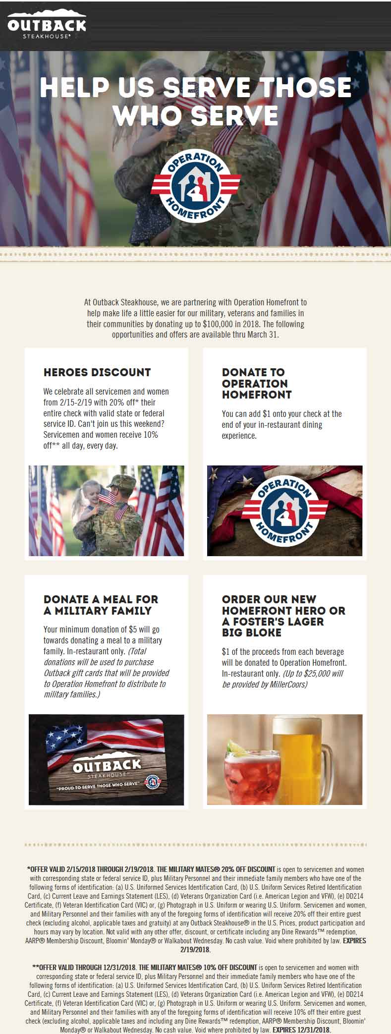 Outback Steakhouse Coupon April 2024 Servicemen & women enjoy 20% off at Outback Steakhouse