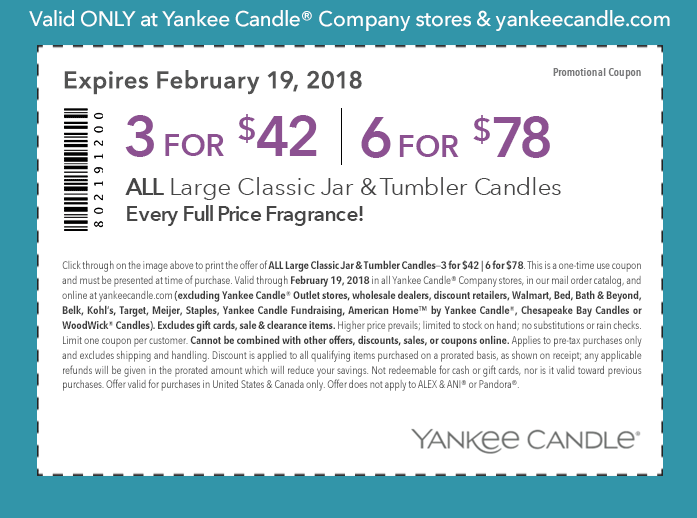 Yankee Candle Coupon April 2024 $3 for $42 on large candles at Yankee Candle, ditto online