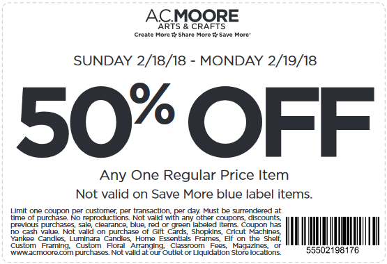 A.C. Moore Coupon April 2024 50% off a single item today at A.C. Moore
