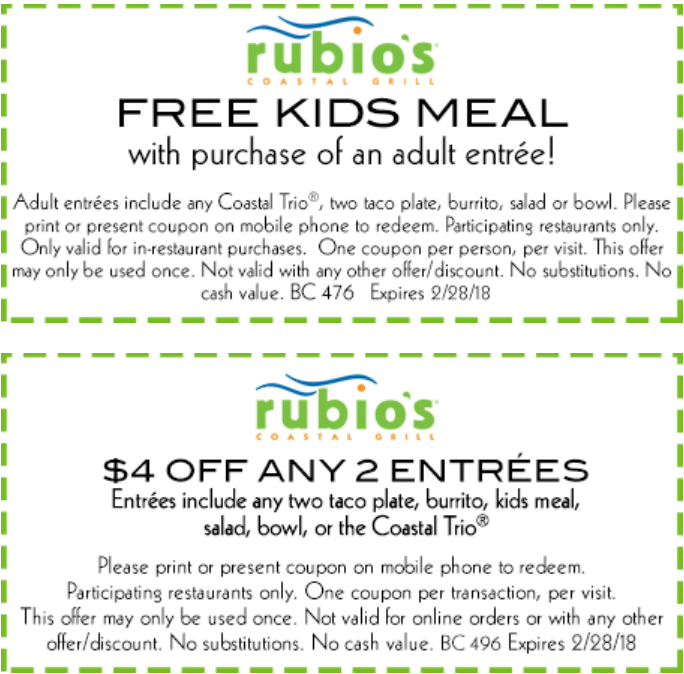 Rubios Coupon April 2024 $4 off a couple entrees & more at Rubios Coastal Grill