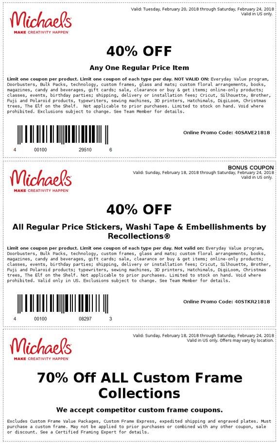 Michaels Coupon April 2024 40% off a single item & more at Michaels, or online via promo code 40SAVE21818