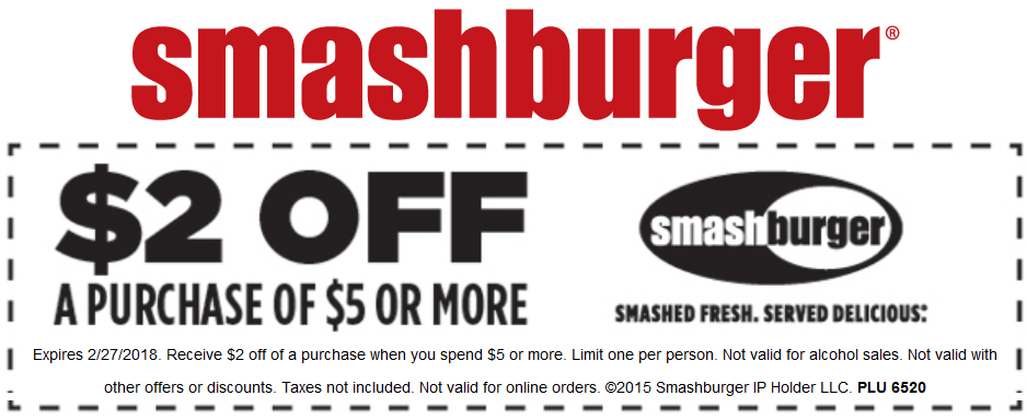 Smashburger Coupon April 2024 $2 off $5 at Smashburger restaurants