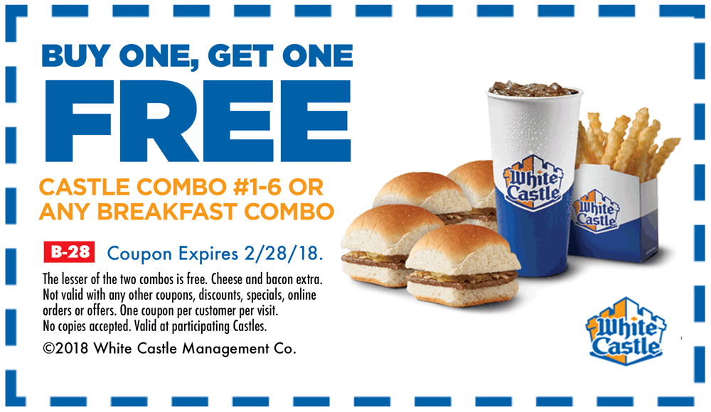 White Castle Coupon April 2024 Second combo meal free at White Castle