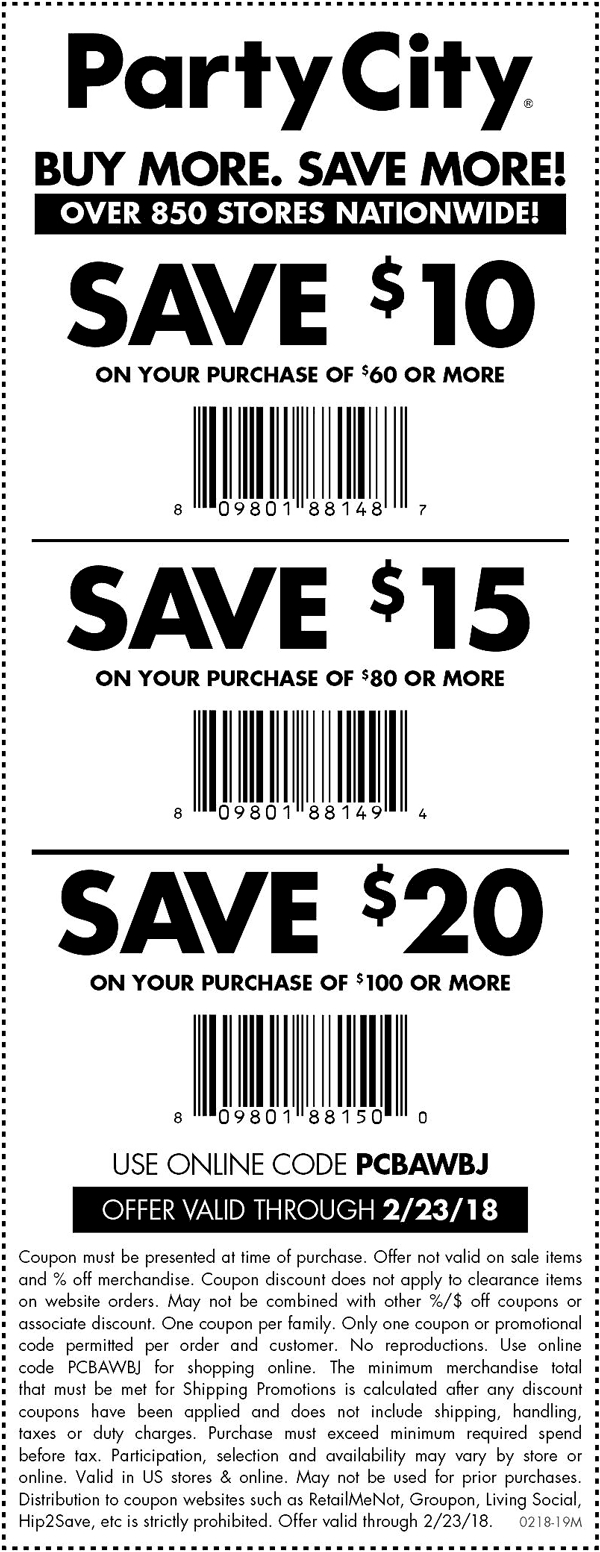 Party City Coupon April 2024 $10 off $60 & more at Party City, or online via promo code PCBAWBJ