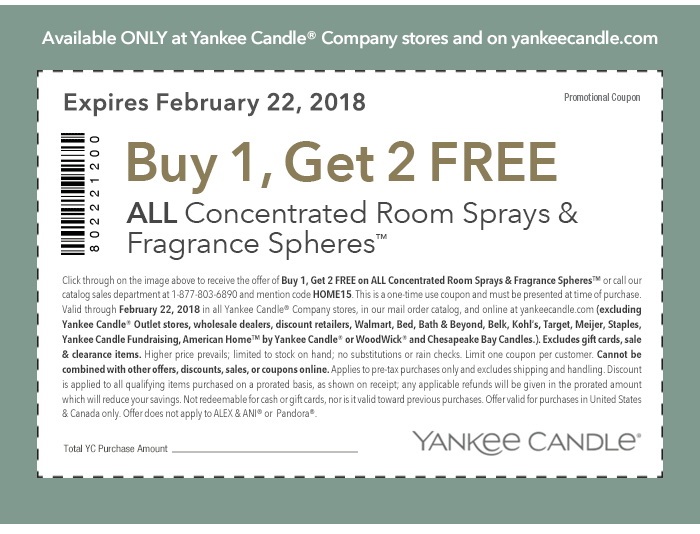 Yankee Candle Coupon April 2024 3-for-1 on room sprays today at Yankee Candle, or online via promo code HOME15
