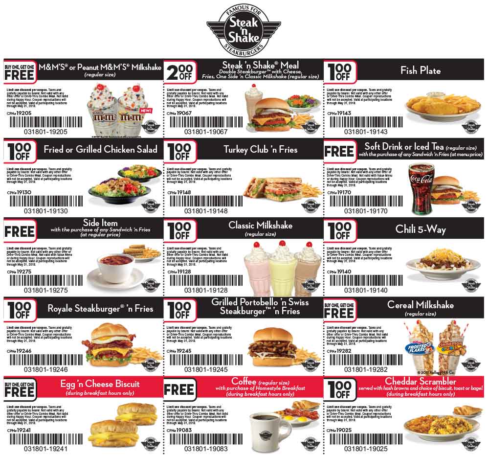 Steak n Shake Coupon May 2024 Second milkshake free, side or drink free & more at Steak n Shake