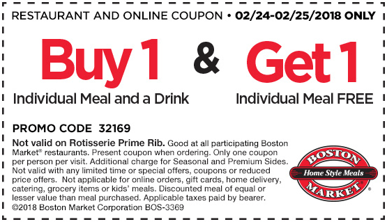 Boston Market Coupon March 2024 Second meal free today at Boston Market