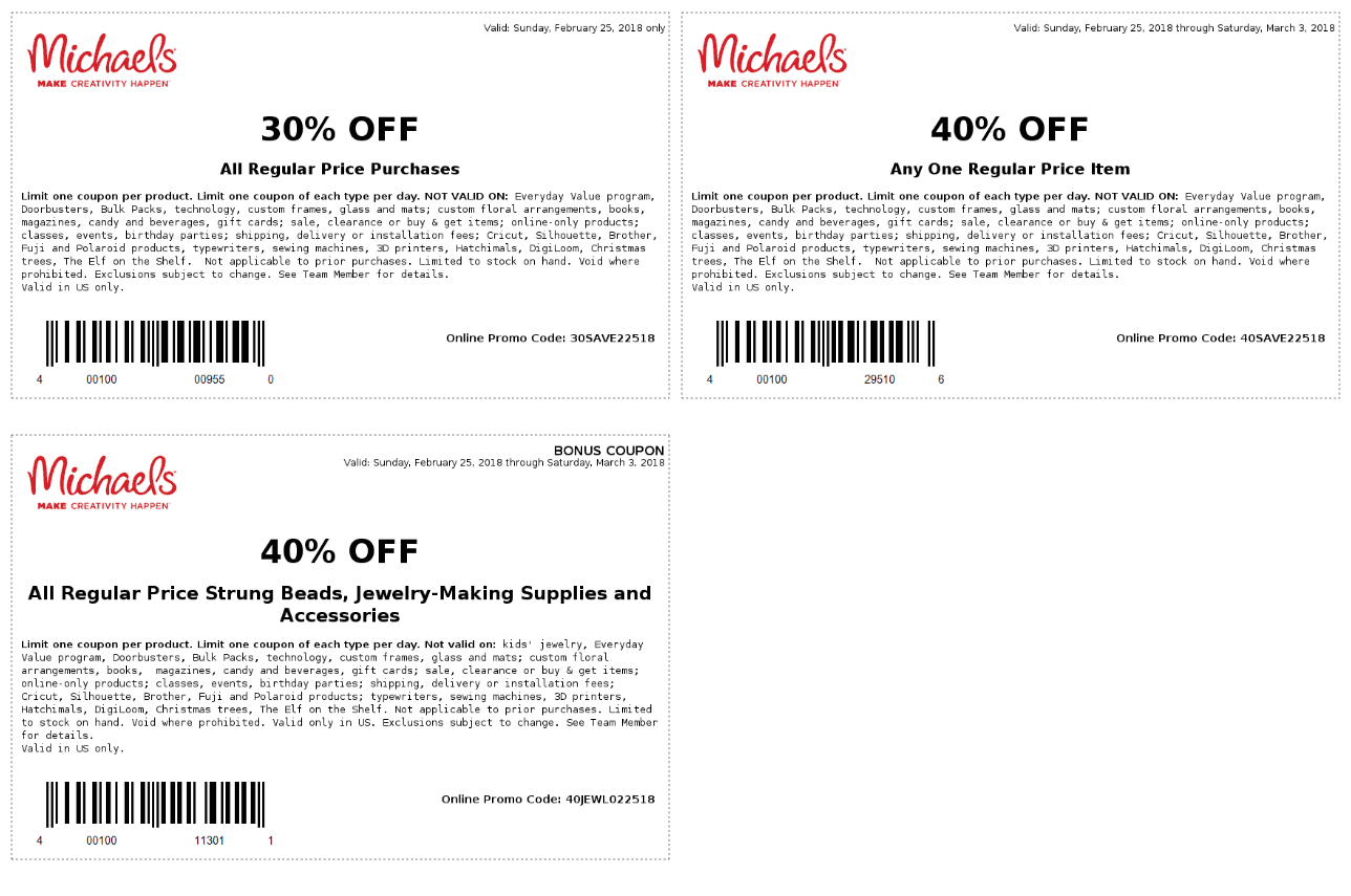 Michaels Coupon April 2024 40% off a single item & more at Michaels, or online via promo code 40SAVE22518