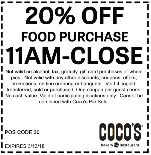 Coco's Bakery Restaurant Related Coupons