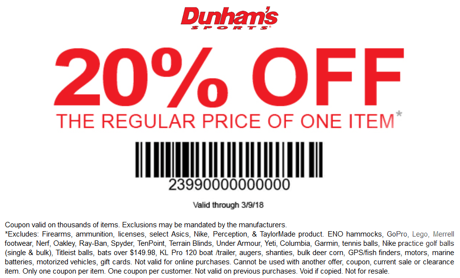 Dunhams Sports Coupon April 2024 20% off a single item at Dunhams Sports
