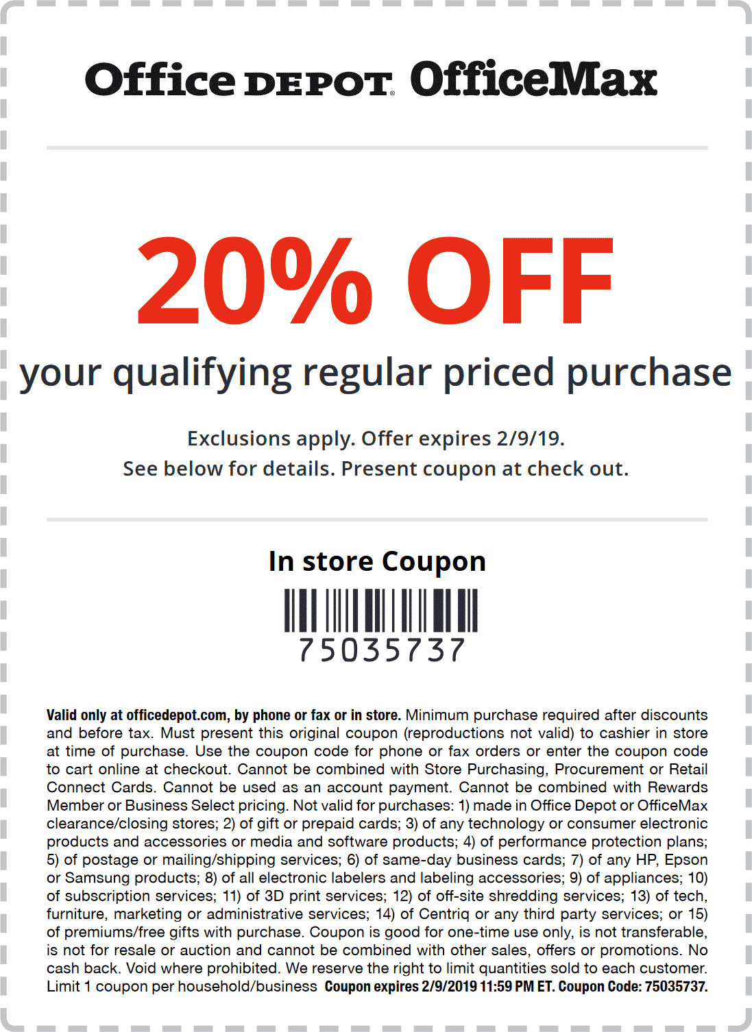 Office Depot Coupon April 2024 20% off at Office Depot & OfficeMax, or online via promo code 75035737