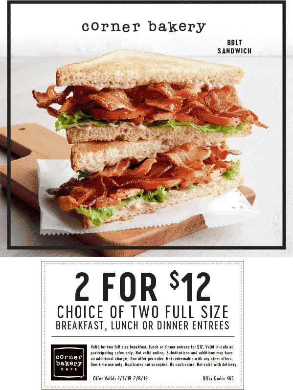 Corner Bakery coupons & promo code for [May 2022]