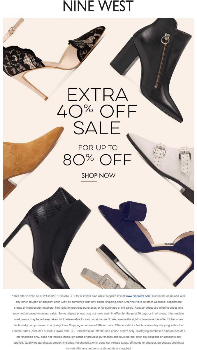 Nine West Coupon April 2024 Extra 40-80% off online at Nine West