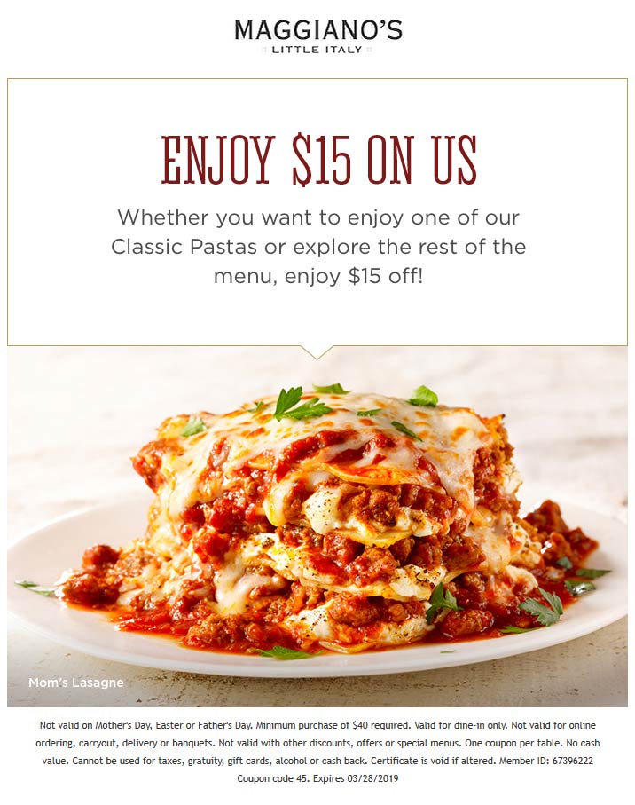 Maggianos Little Italy coupons & promo code for [November 2022]