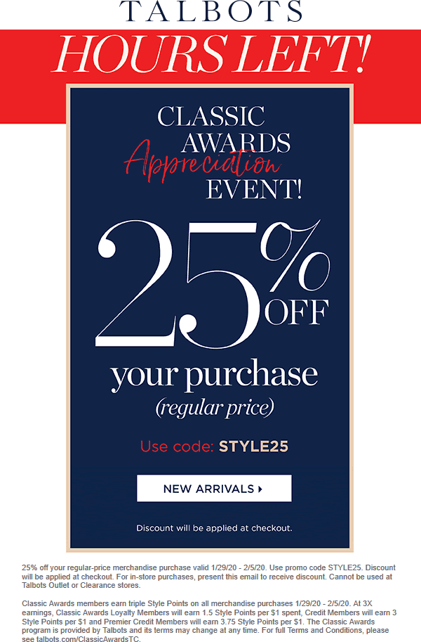Talbots coupons & promo code for July 2025