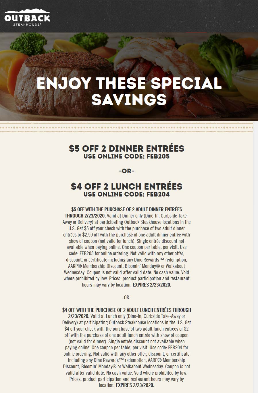 Outback Steakhouse coupons & promo code for [December 2022]